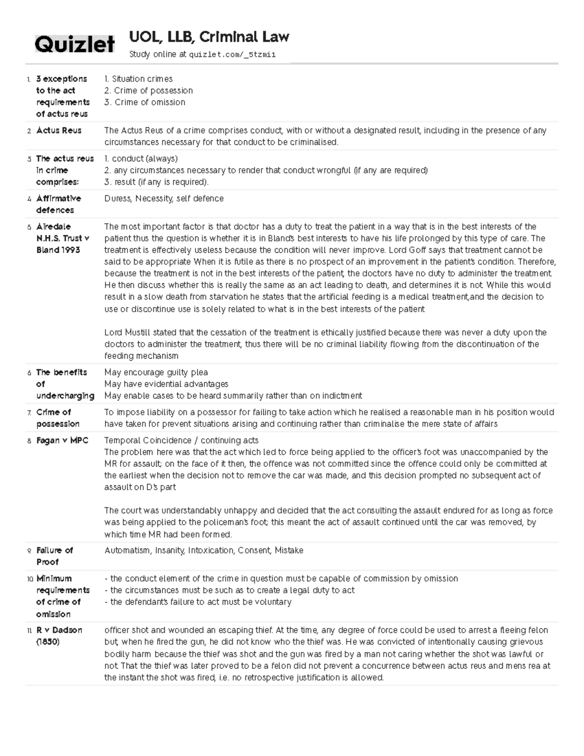 Intro 3 exceptions to the act requirements of actus reus Situation