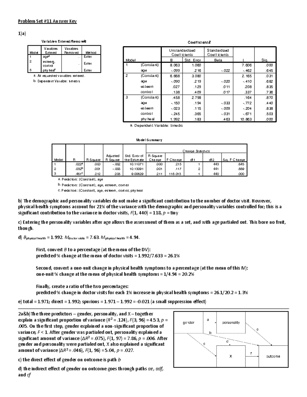 Problem Set 11 - 2017 - Problem Set #11 Answer Key 1)a) b Variables Entered/Removed Model 1 2 3 ...