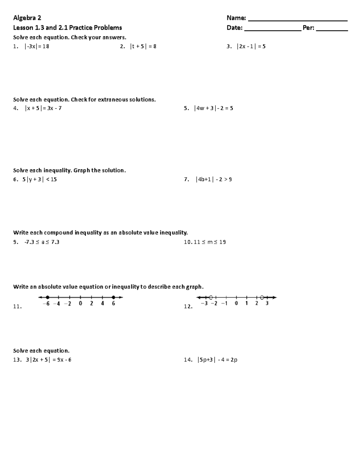 algebra 2 sample problems