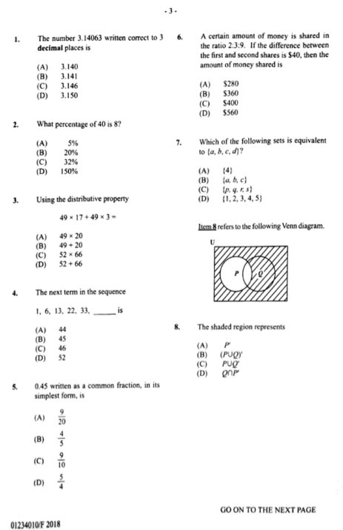CSEC Mathematics June 2018 P1 - 1. The number 3 written correct to 3 6 ...