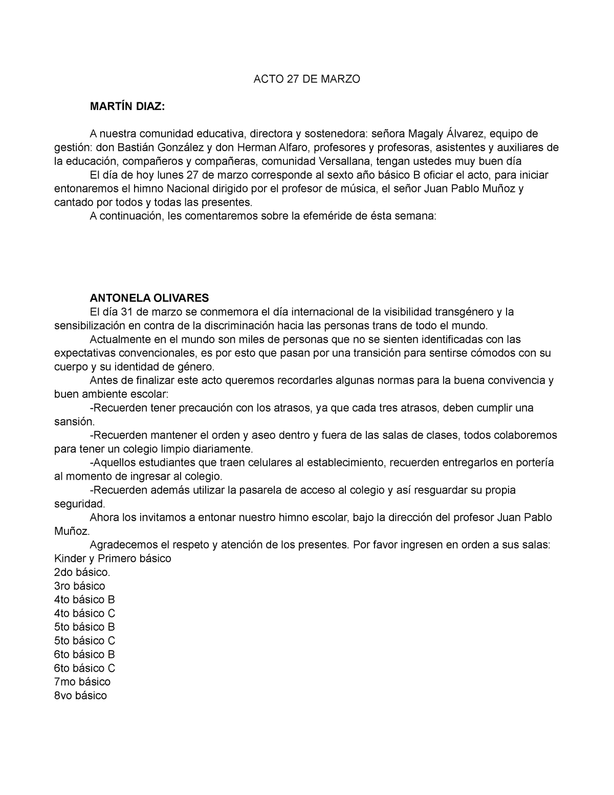 ACTO 6TO B - Acto - ACTO 27 DE MARZO MARTÍN DIAZ: A Nuestra Comunidad ...