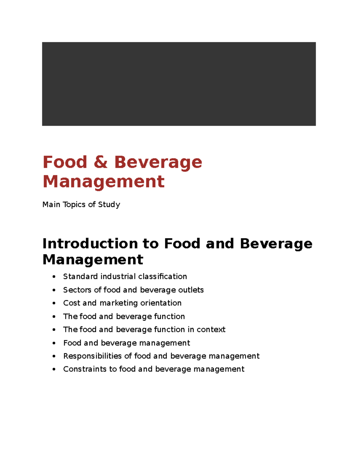 Food N Bev - Food And Beverage - Food & Beverage Management Main Topics ...