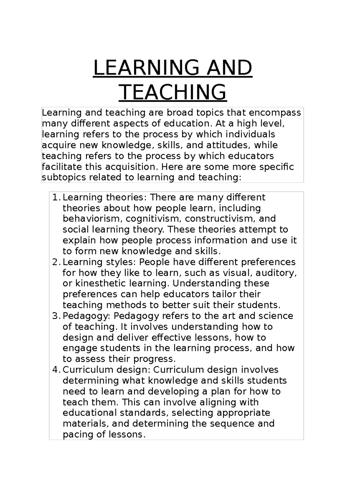 Learning AND Teaching - LEARNING AND TEACHING Learning and teaching are ...