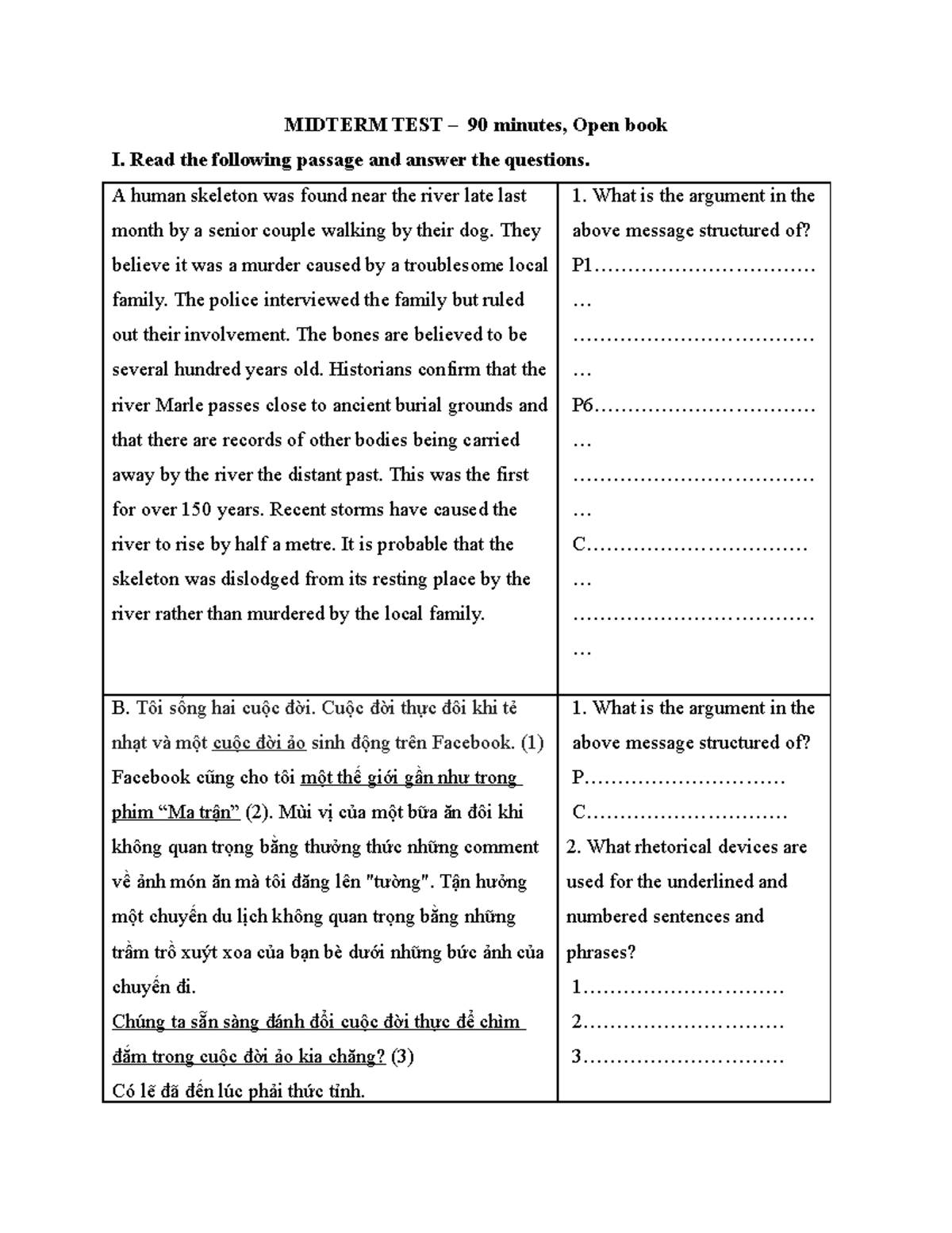 Midterm TEST 1 10 2021 cho Tư duy Phê phán - MIDTERM TEST – 90 minutes ...
