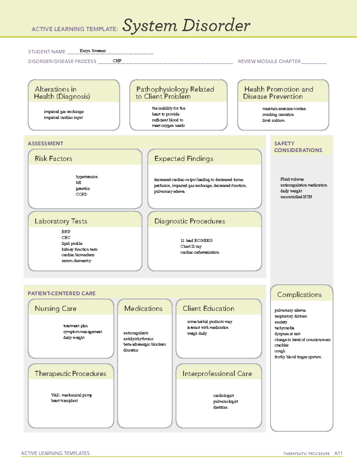 CHF - system disorder templete - ACTIVE LEARNING TEMPLATES THERAPEUTIC ...