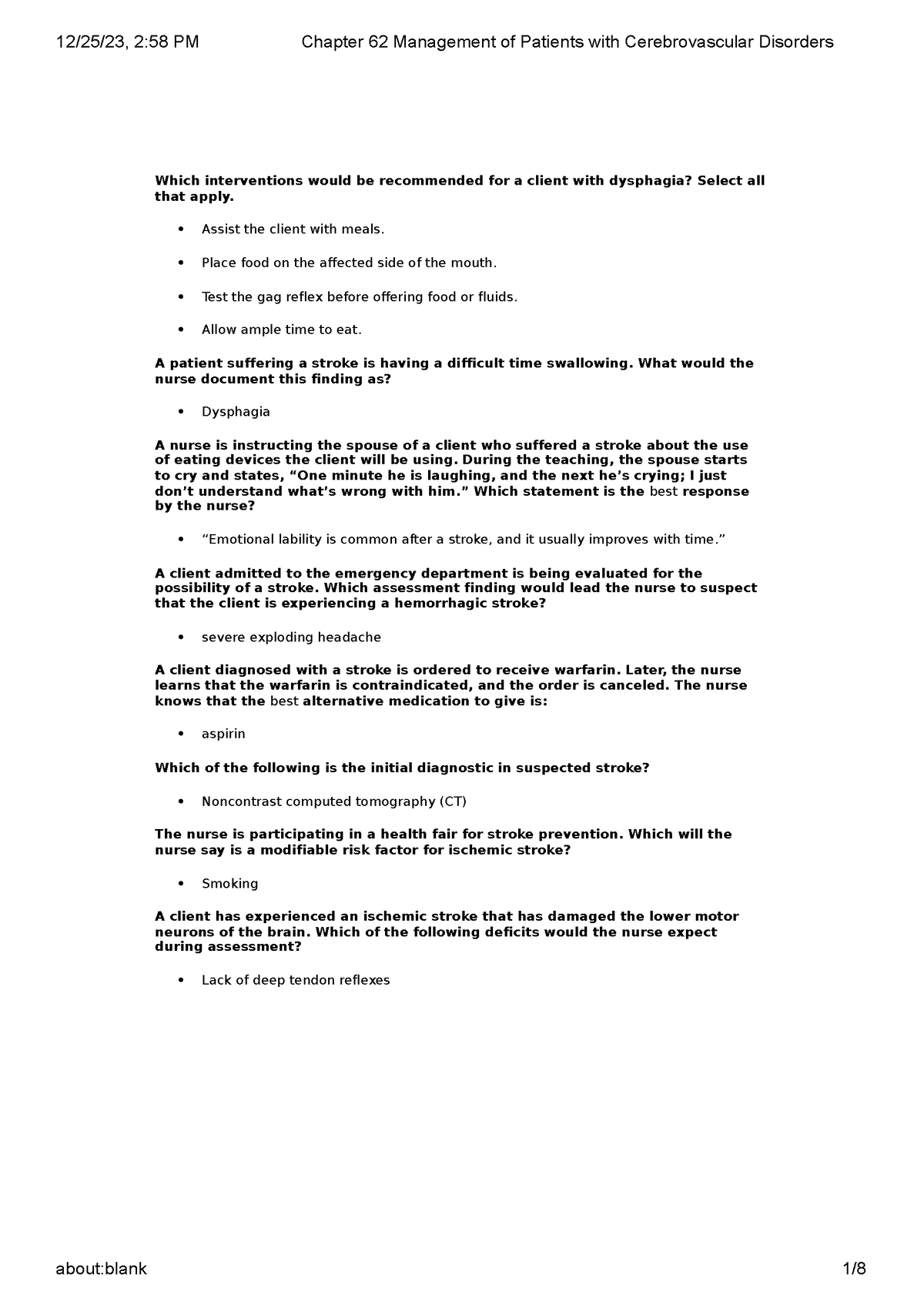 Chapter 62 Management of Patients with Cerebrovascular Disorders ...