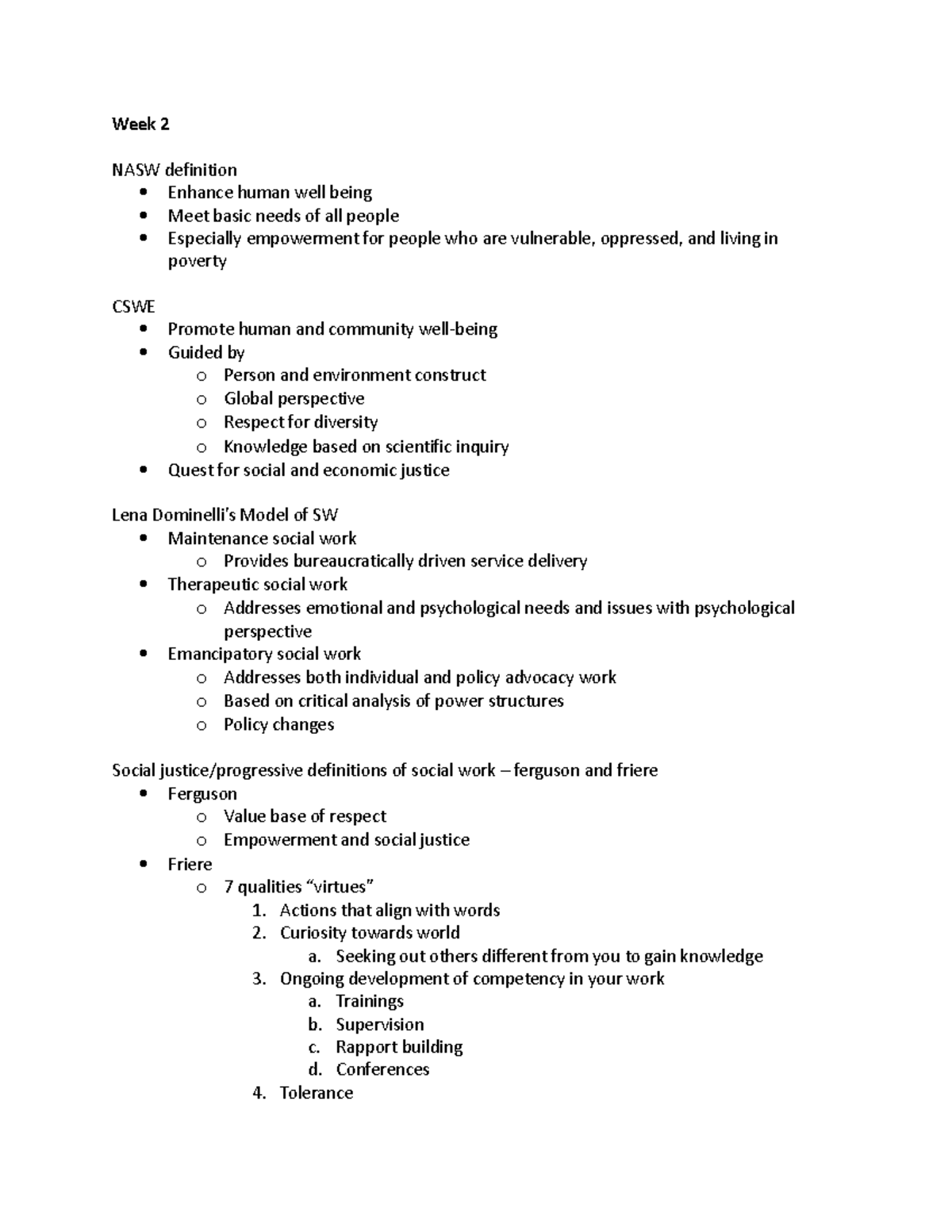 Notes Systemic Oppression - Week 2 NASW definition Enhance human well ...