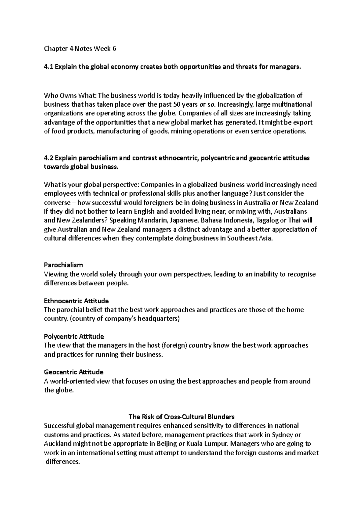 Chapter 4 Notes Week 6 - Chapter 4 Notes Week 6 4 Explain the global ...