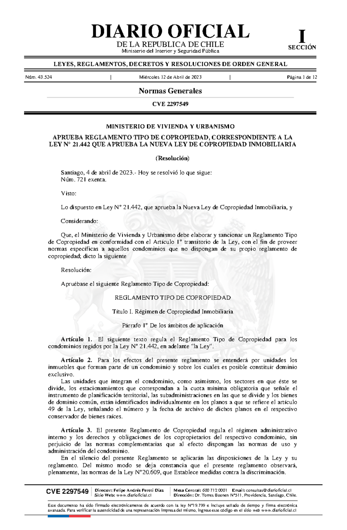 Reglamento Tipo De Copropiedad Ley 21442 Cve 2297549 Director Felipe Andrés Peroti Díaz 5678