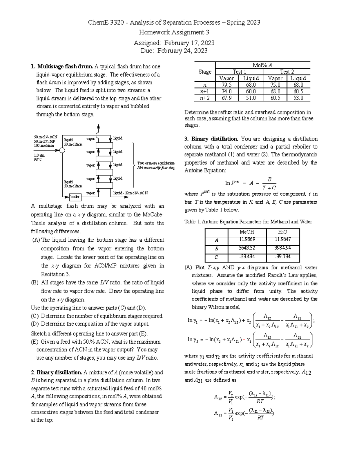 Hmwk 3 updated - probelm set practice - ChemE 3320 - Analysis of ...