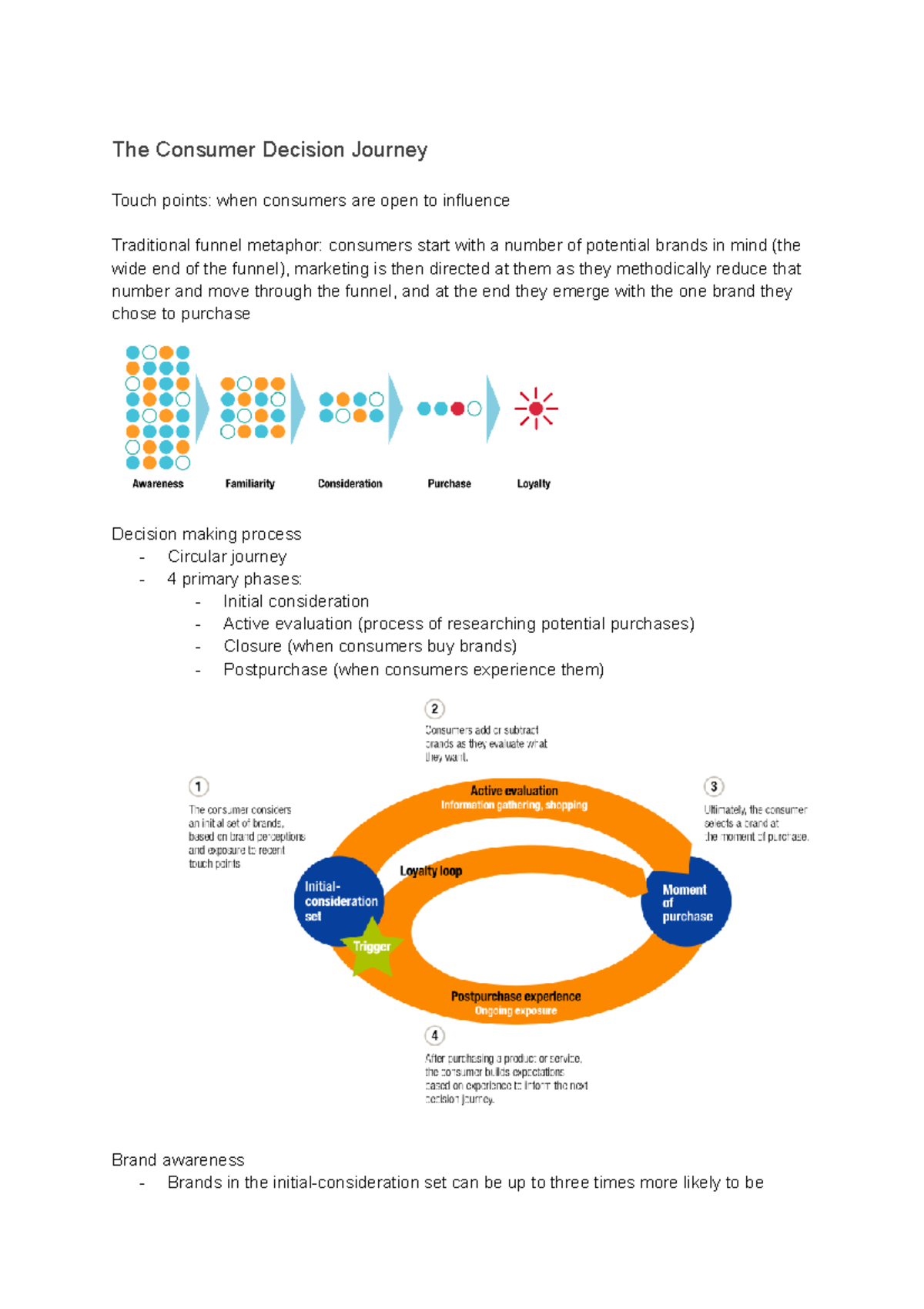 RSM250 Reading Notes - The Consumer Decision Journey Touch points: when ...