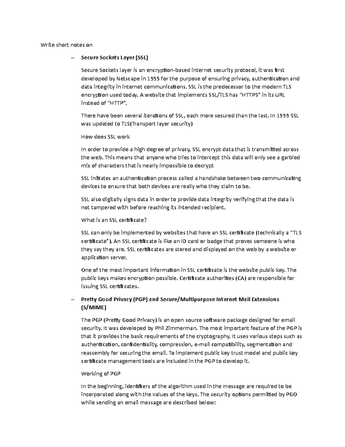 Assignment 1 Computer Security level 400 Write short notes on