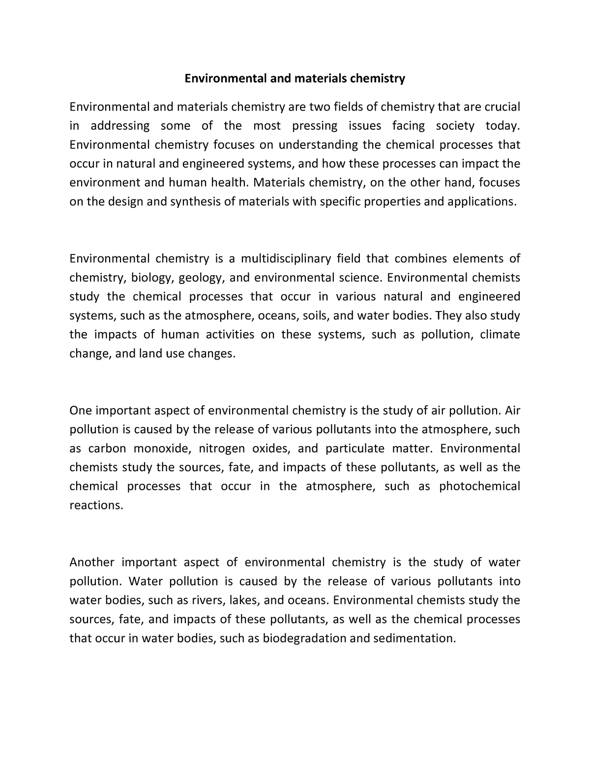 Environmental and materials chemistry - Environmental and materials ...