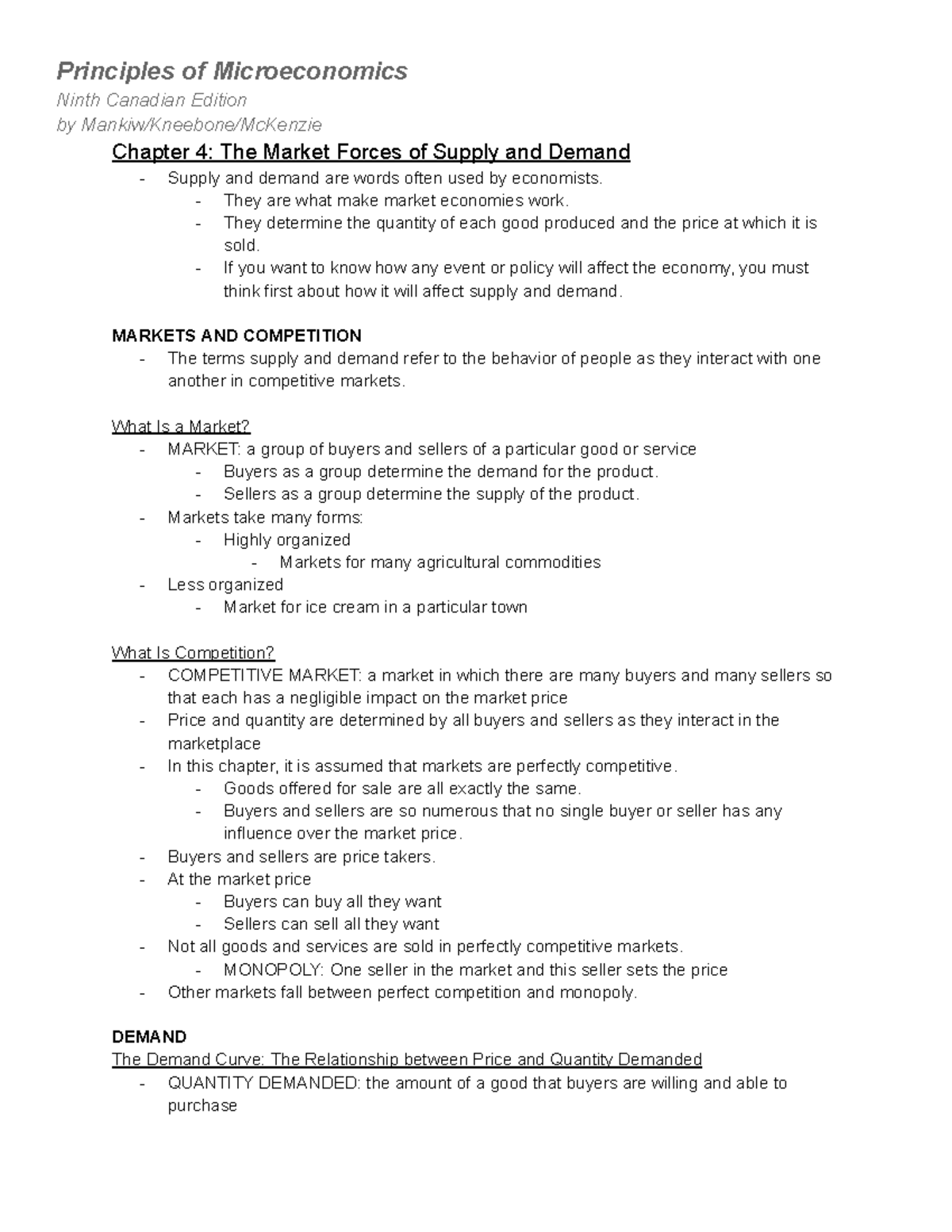 Chapter 4 The Market Forces Of Supply And Demand Ninth Canadian