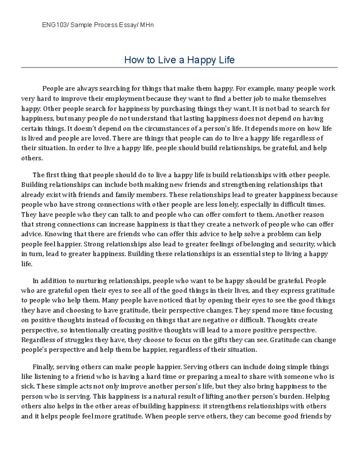 ENG103 Sample Process Essay - For example, many people work very hard ...