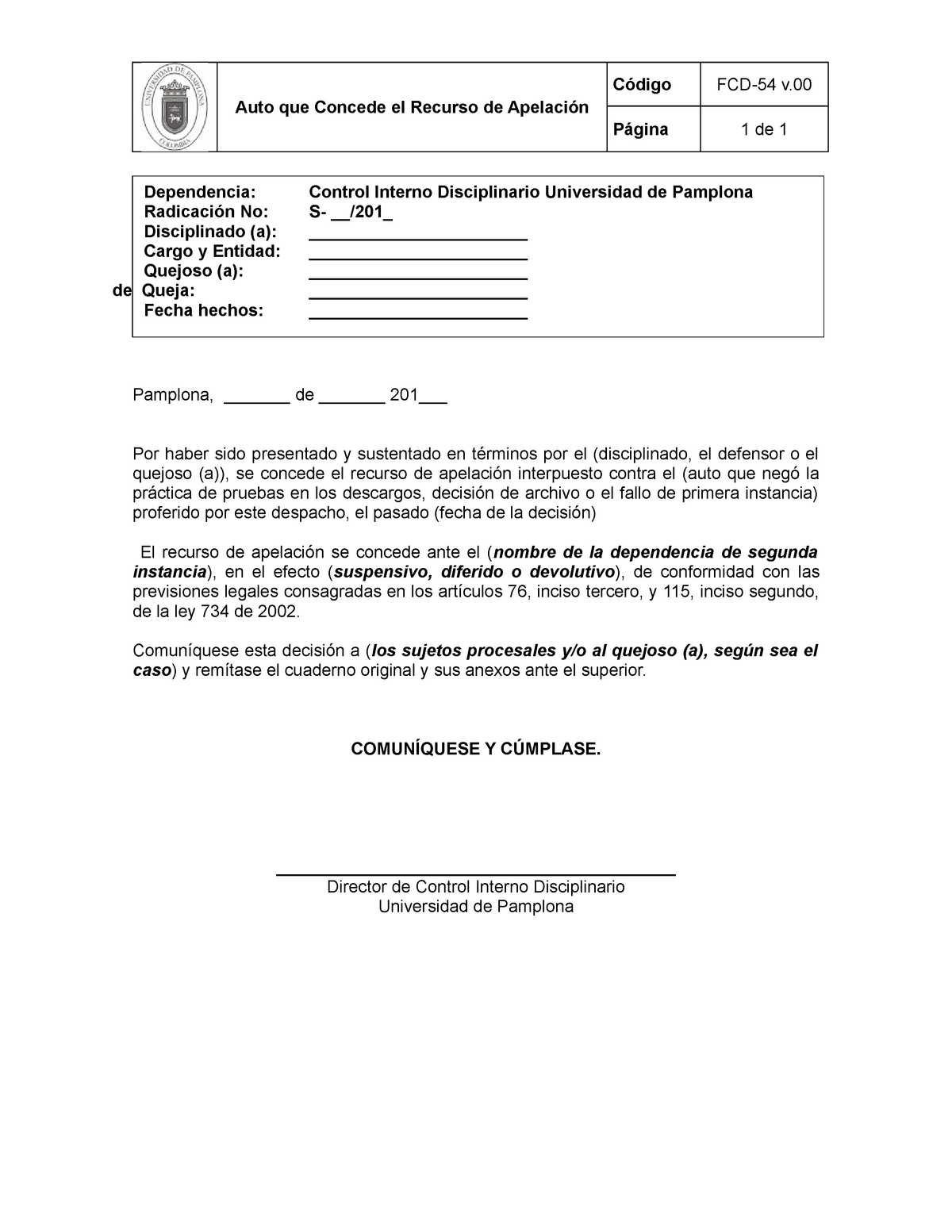 Modelo Auto Que Concede Apelacion Auto Que Concede El Recurso De Apelación Código Fcd 54 V 7742