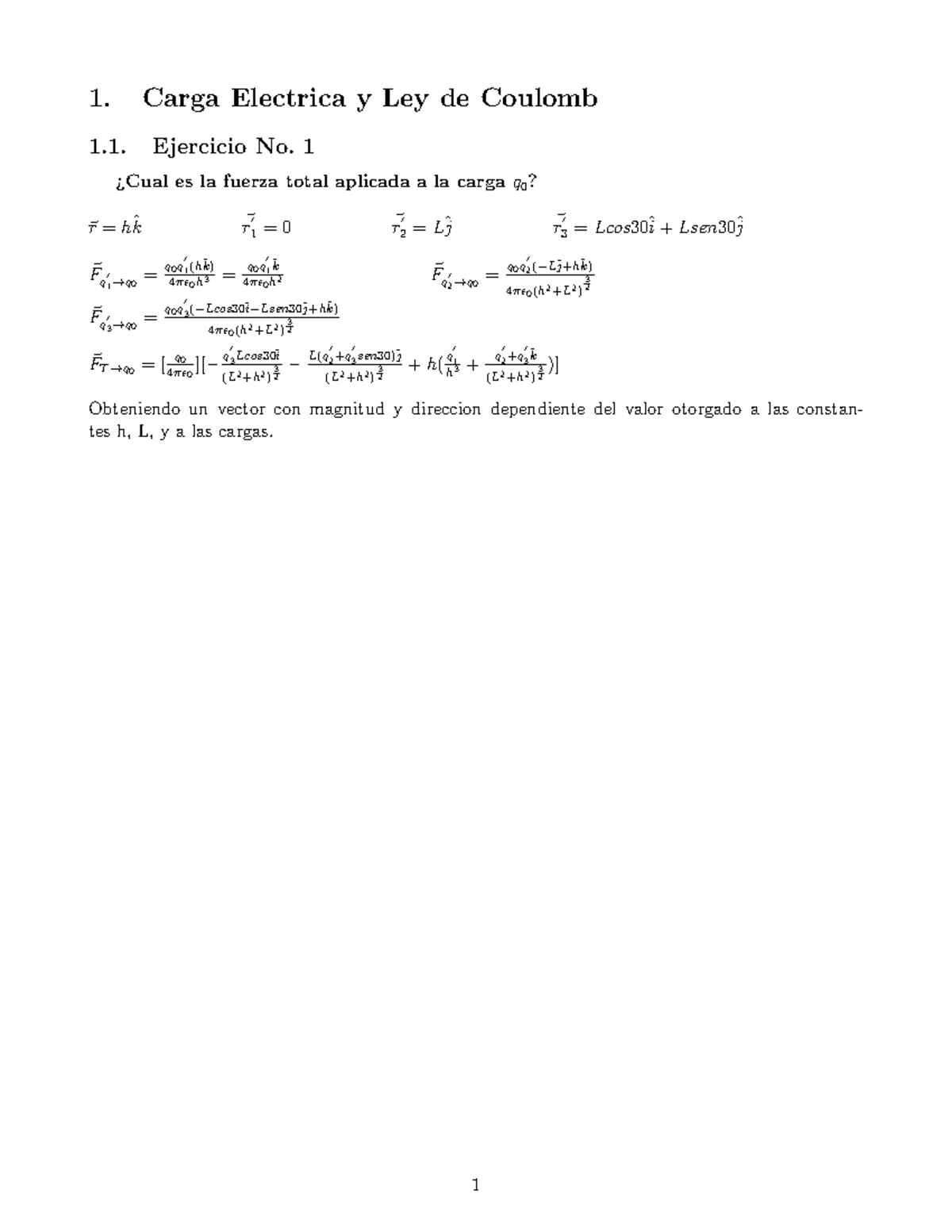 Ejercicios Fisica Primer Parcial - 1. Carga Electrica Y Ley De Coulomb ...