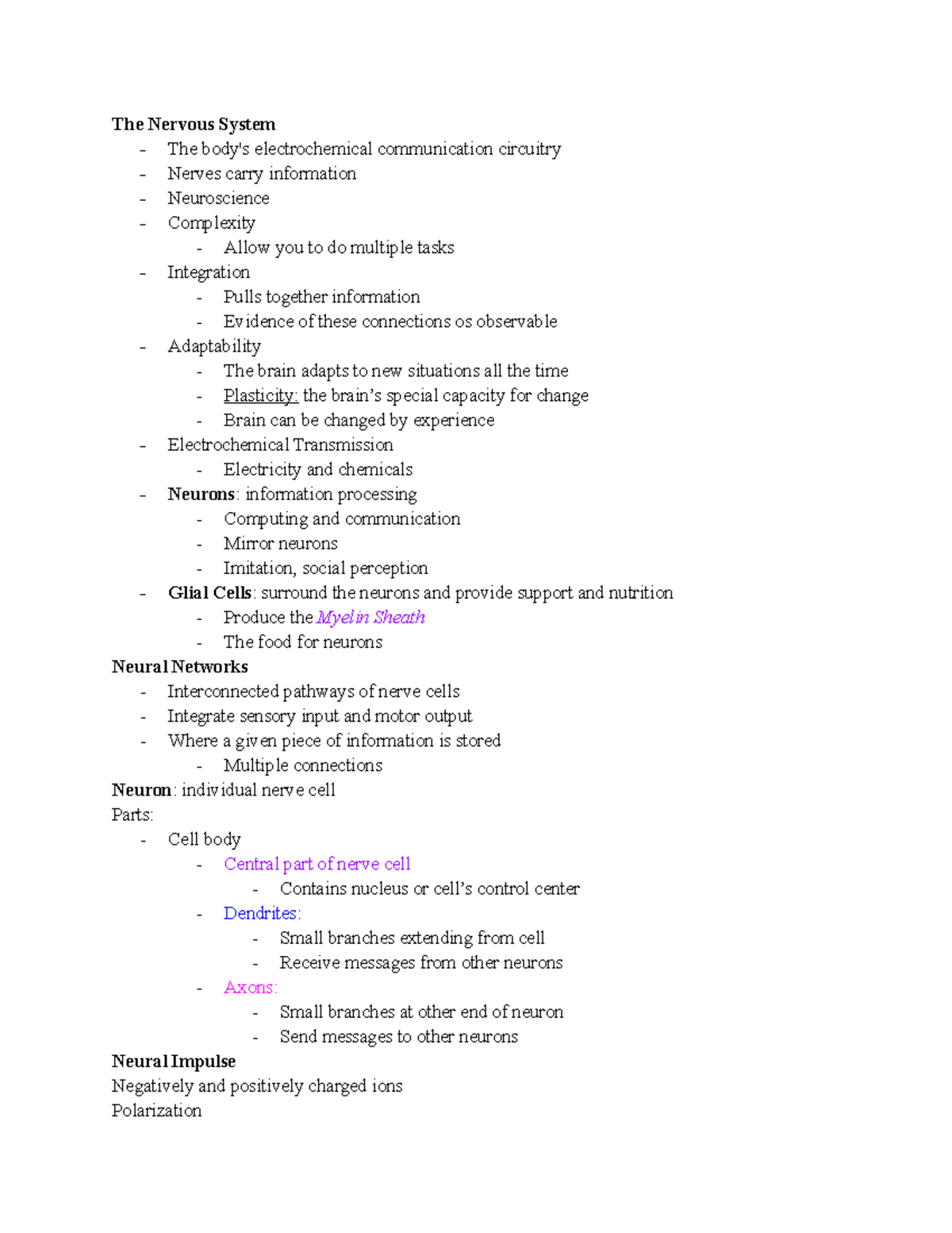 Chapter 2 The Nervous System The body's electrochemical