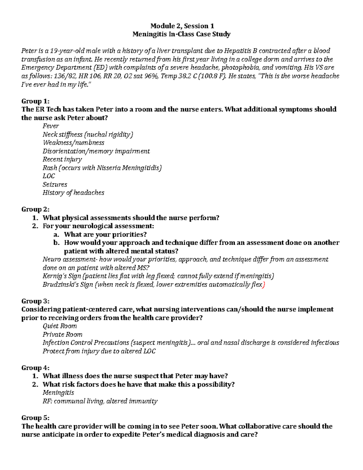 meningitis case study scribd