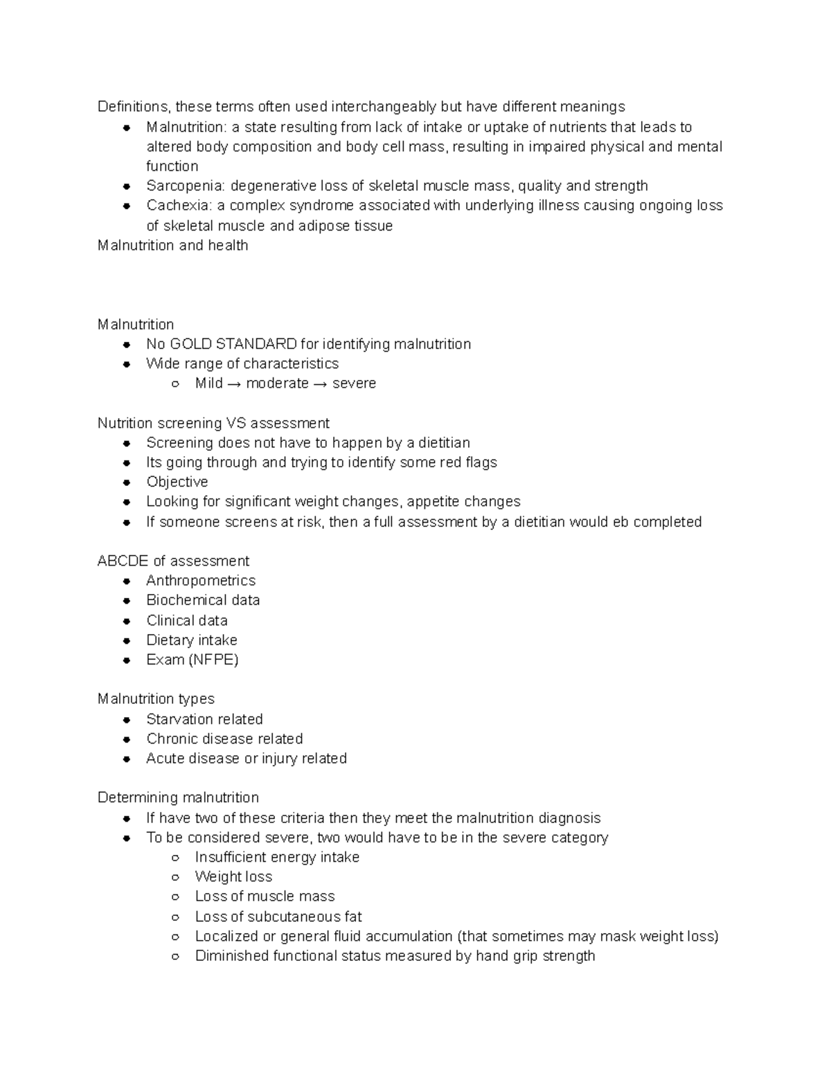 NTDT450 Malnutrition and NFPE - Definitions, these terms often used ...