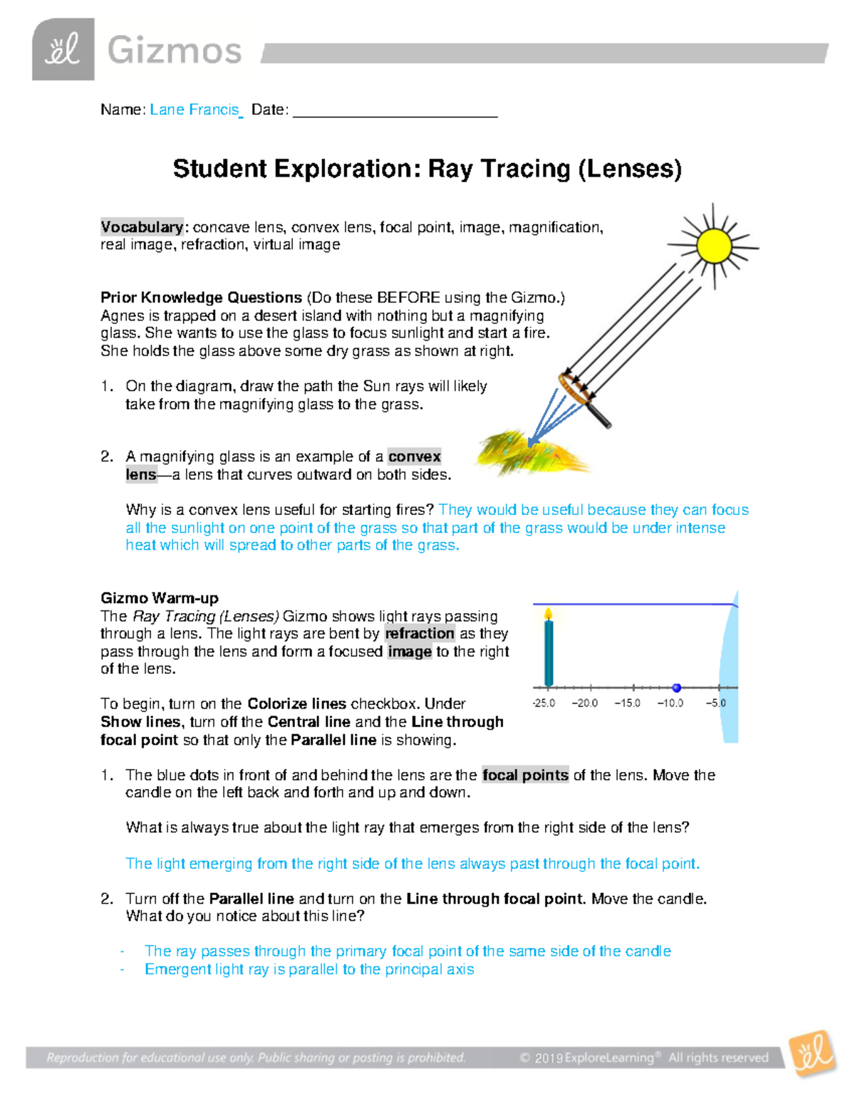 Gizmo Ray Tracing Lenses Name Lane Francis Date