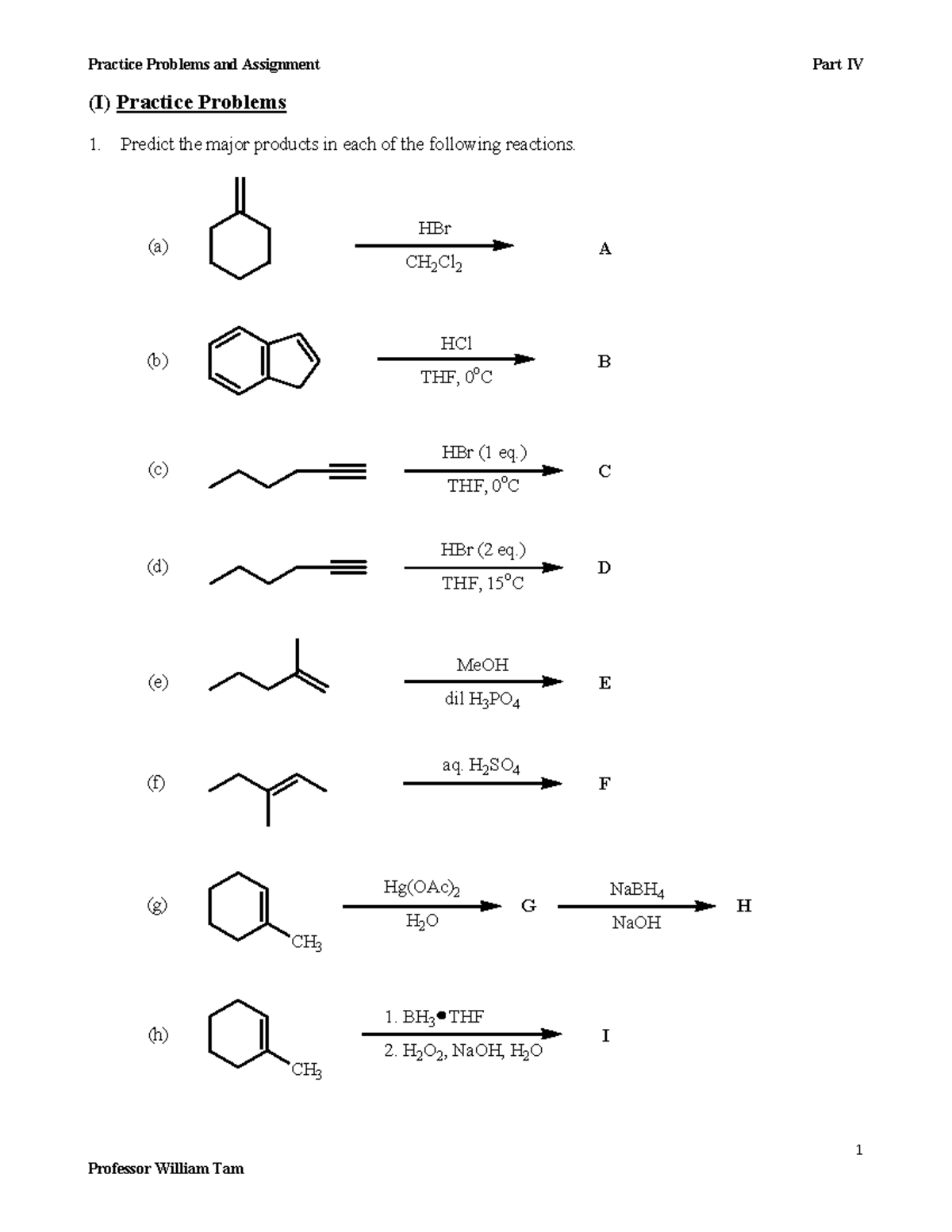 CHEM2700-2720-Part 4-Practice Problems and Assignment - 1 (I) Practice ...