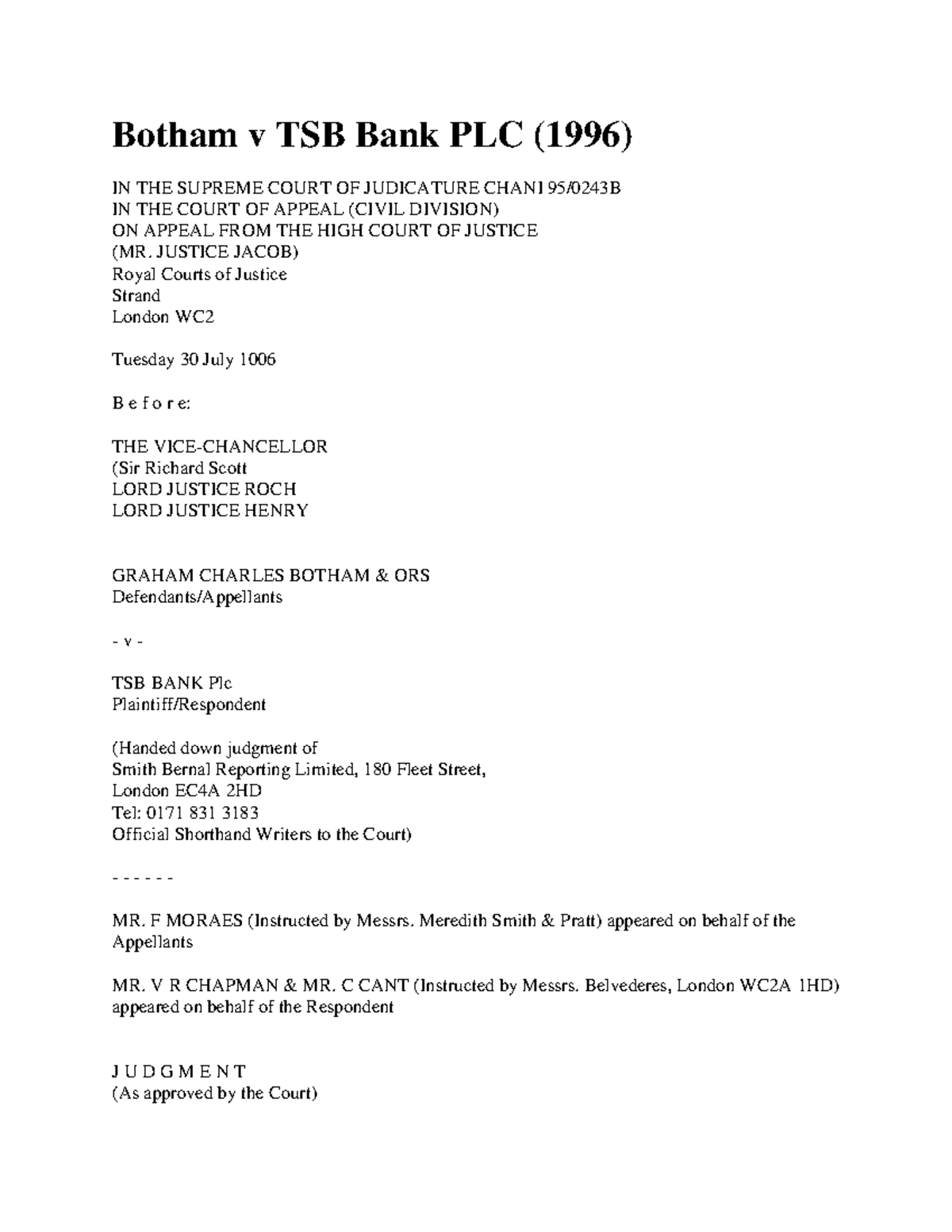 Bothamv TSBBank - Botham v TSB Bank PLC (1996) IN THE SUPREME COURT OF ...