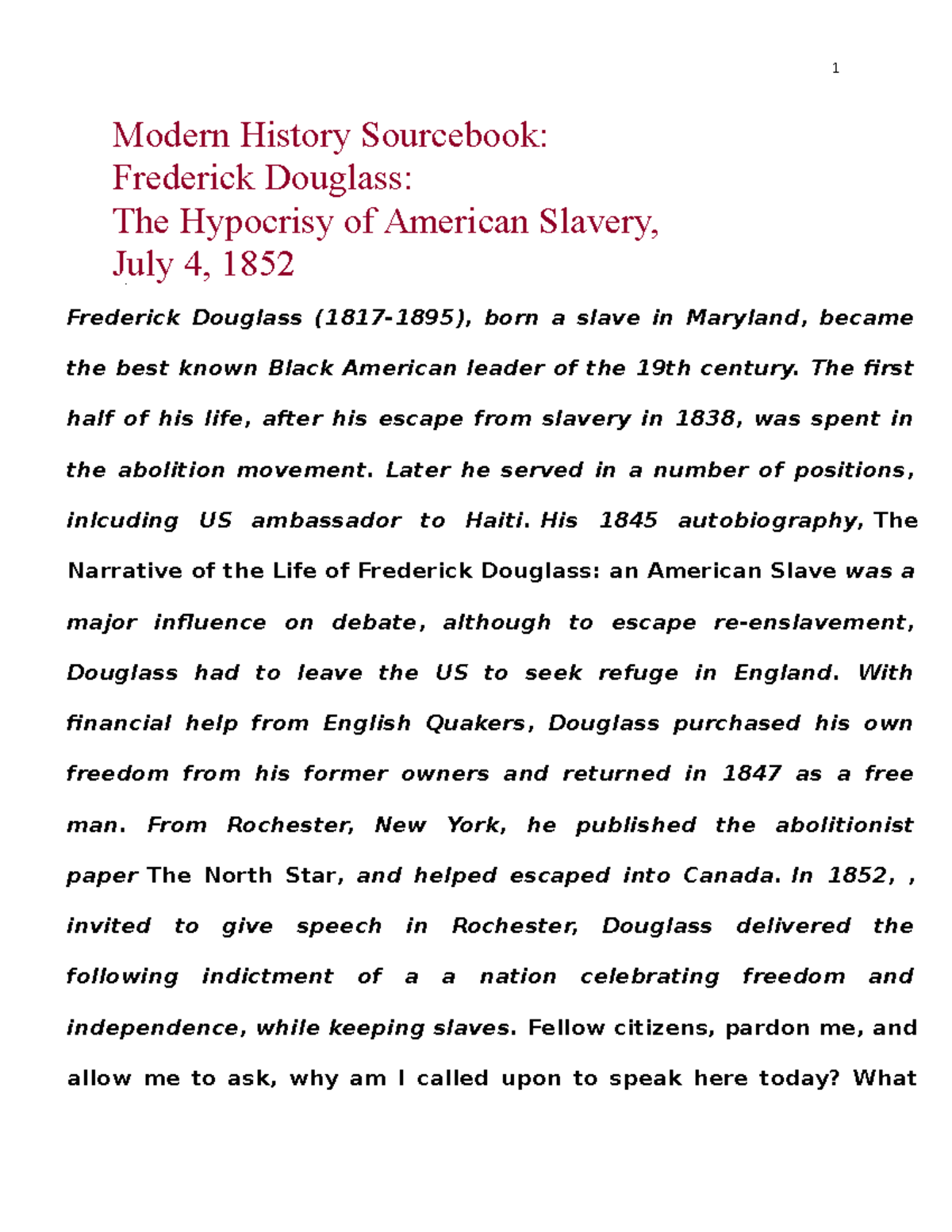 Modern History Sourcebook Fredrick Dougless Modern History Sourcebook