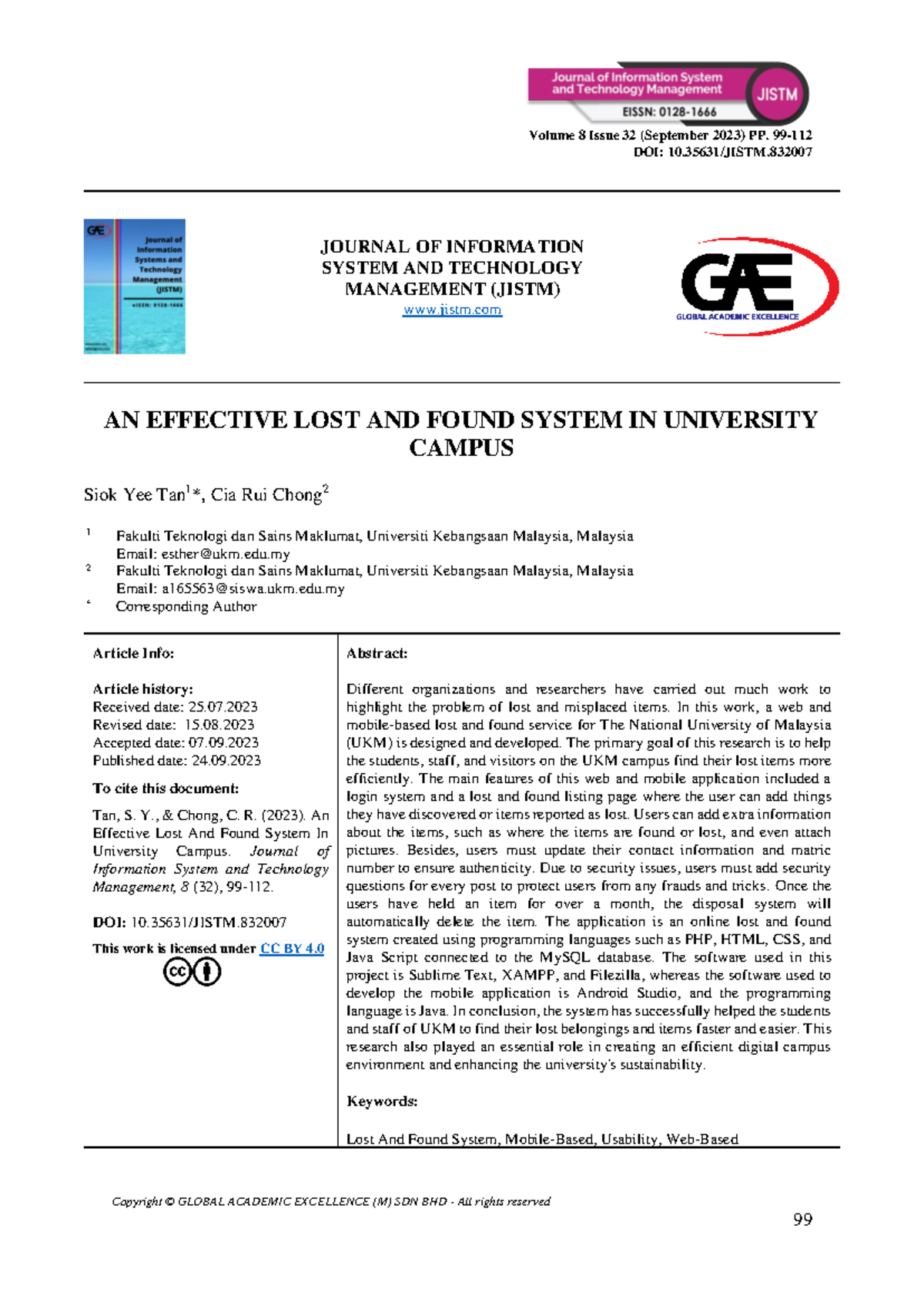 AN Effective LOST AND Found System IN University C - DOI: 10/JISTM ...