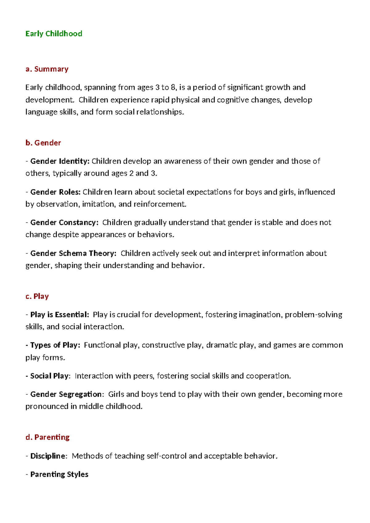 Early Childhood WPS Office - Early Childhood a. Summary Early childhood ...