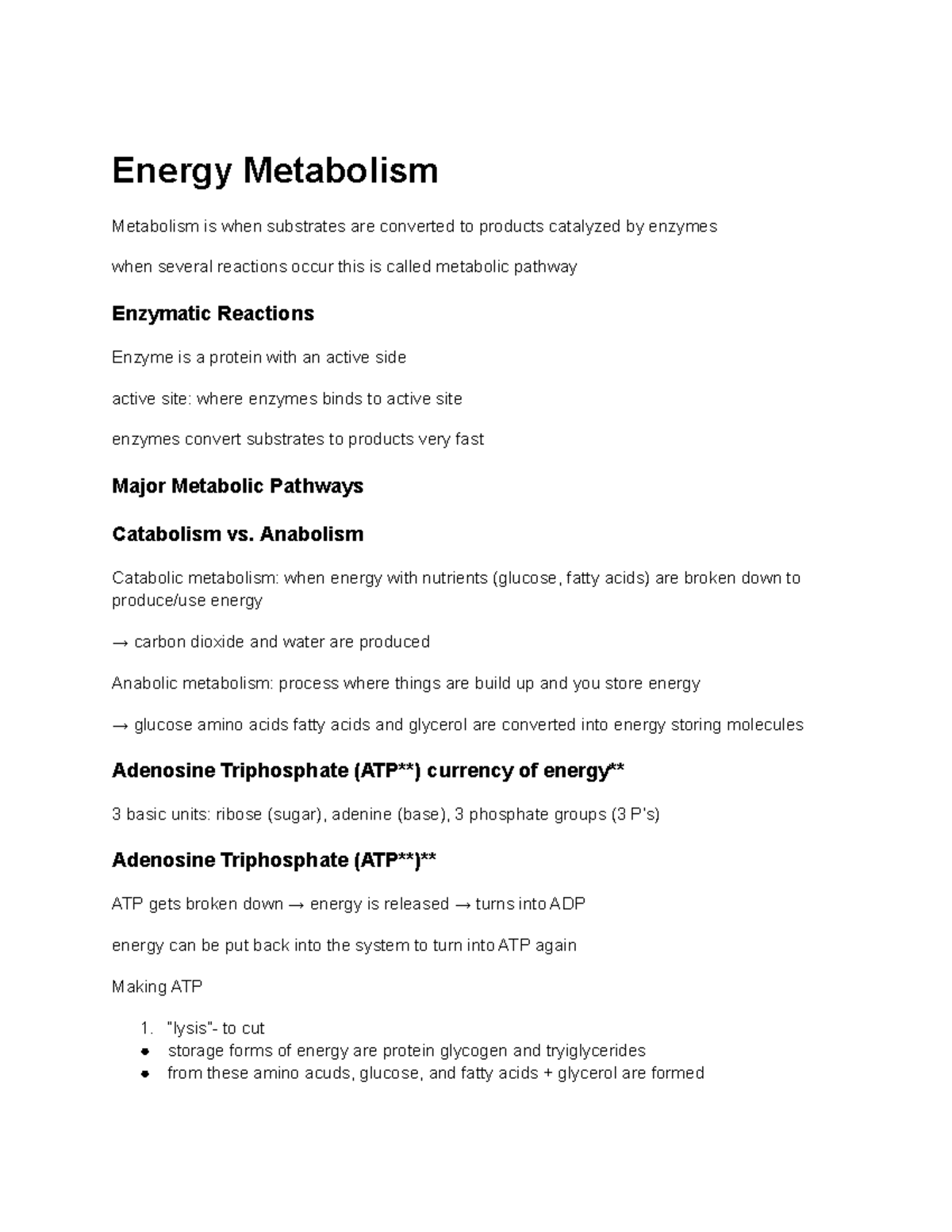 Nutrition and Health Chapter 8 - Energy Metabolism Metabolism is when ...