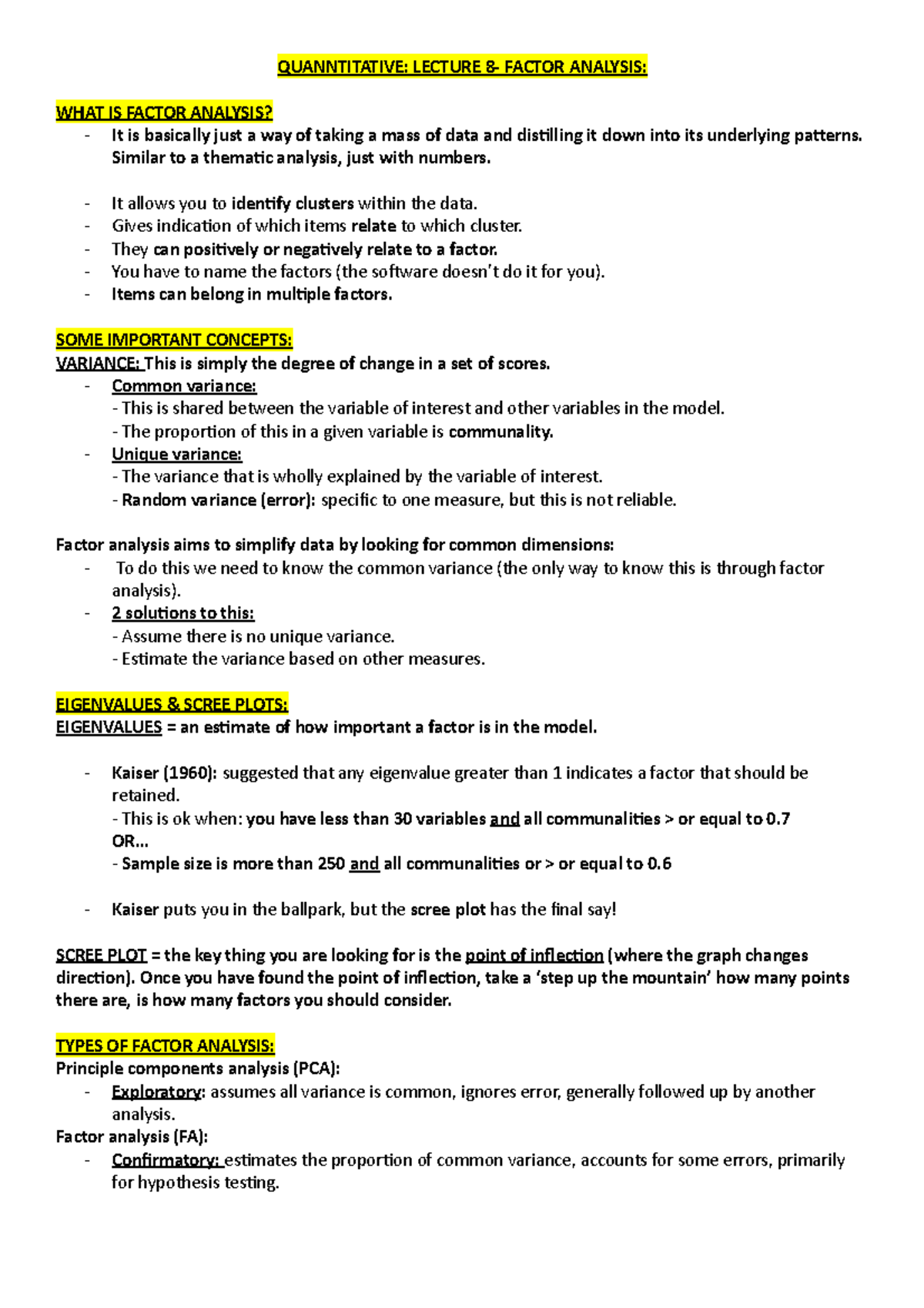 (8) Factor Analysis - Lecture notes 8 - QUANNTITATIVE: LECTURE 8 ...