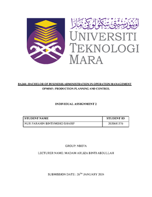 Assignment 1 - BA244 : BACHELOR OF BUSINESSS ADMINISTRATION IN ...