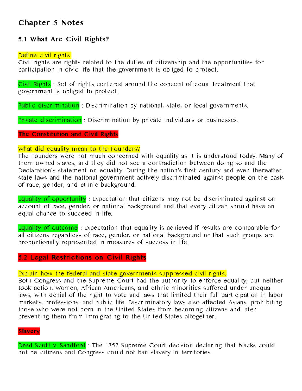 Chapter 5 Notes (Civil Rights) Chapter 5 Notes 5 What Are Civil