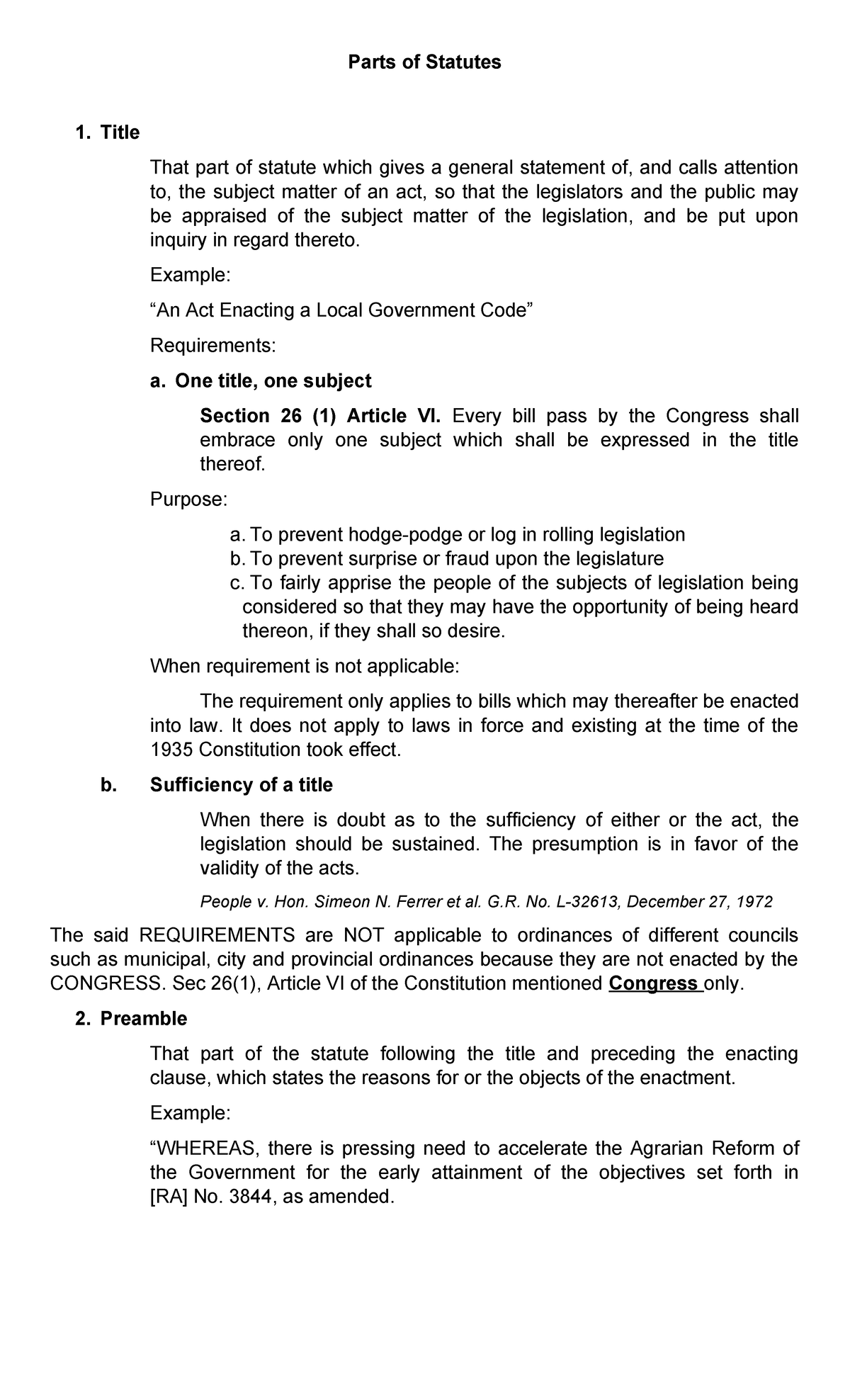 Parts of Statutes - Title That part of statute which gives a general ...