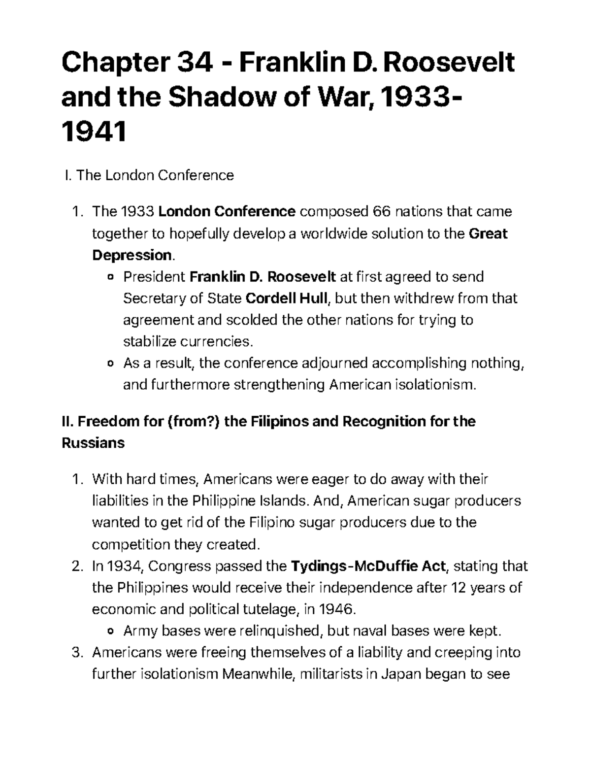 Chapter 34 Franklin D. Roosevelt and the Shadow of War, 19331941
