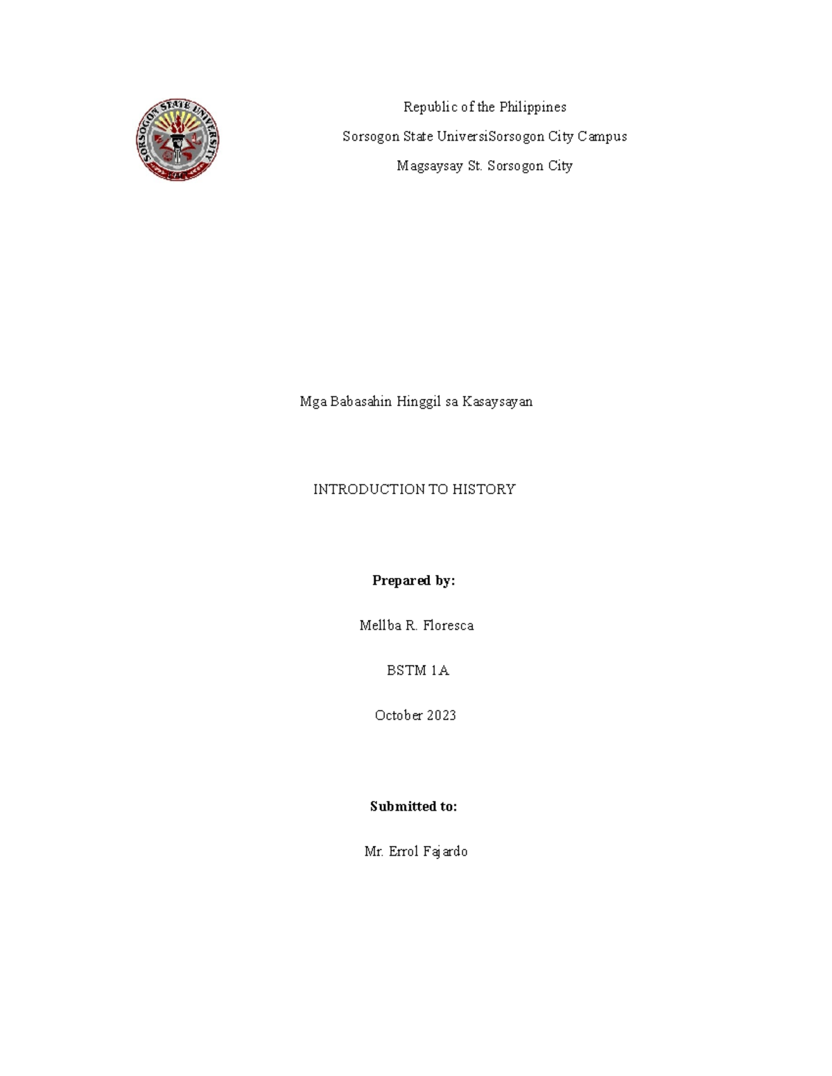 Introduction to History (Term Paper) - Republic of the Philippines ...