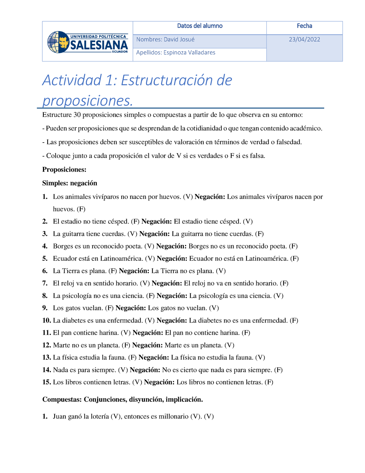 Tarea 1 PC - Estructure 30 Proposiciones Simples O Compuestas A Partir ...