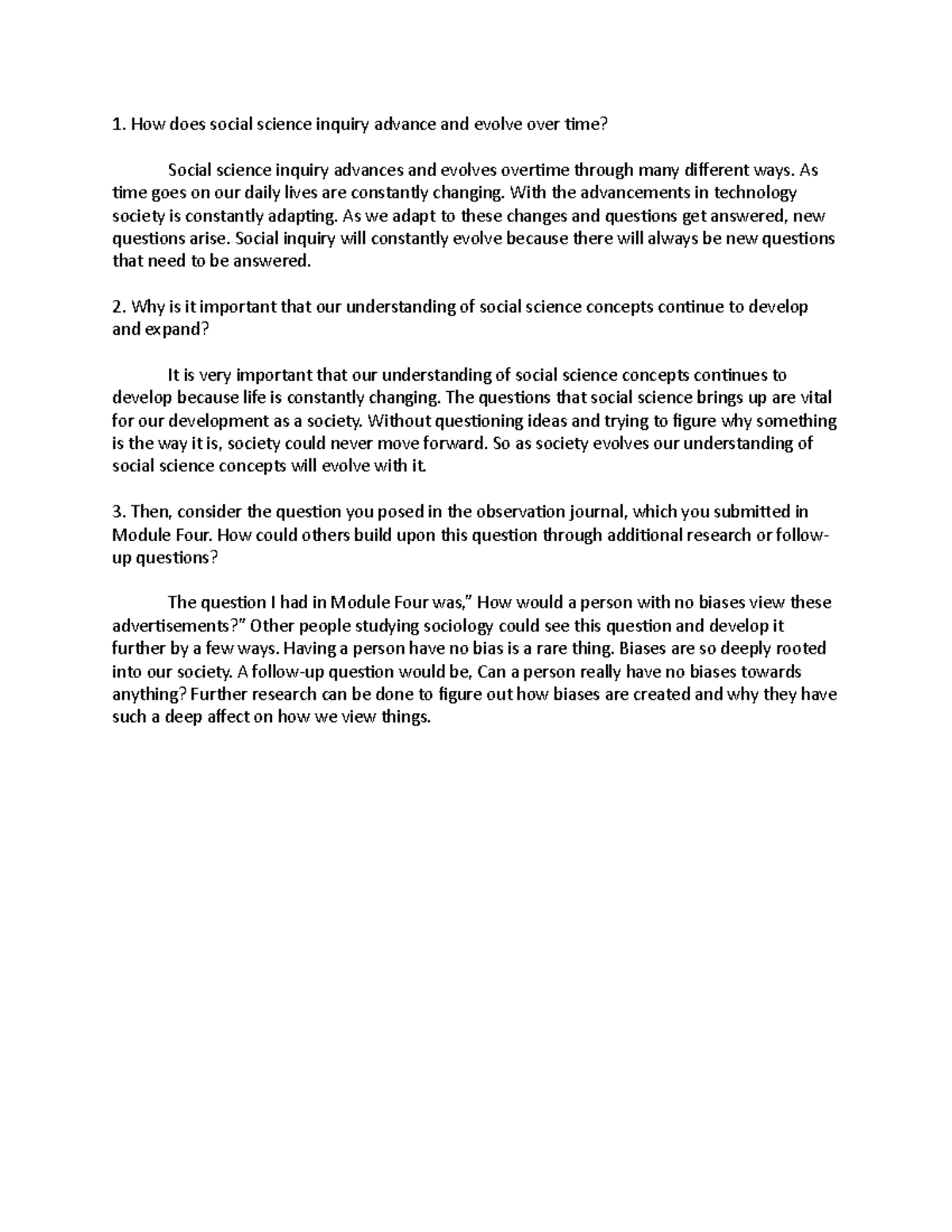 6-1 Short Answer - How does social science inquiry advance and evolve ...