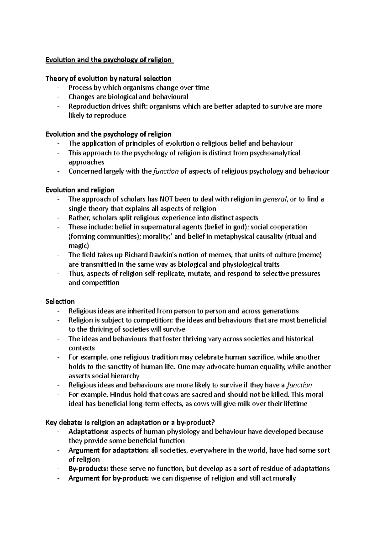 Module 5 - Evolution and the psychology of religion Theory of evolution ...