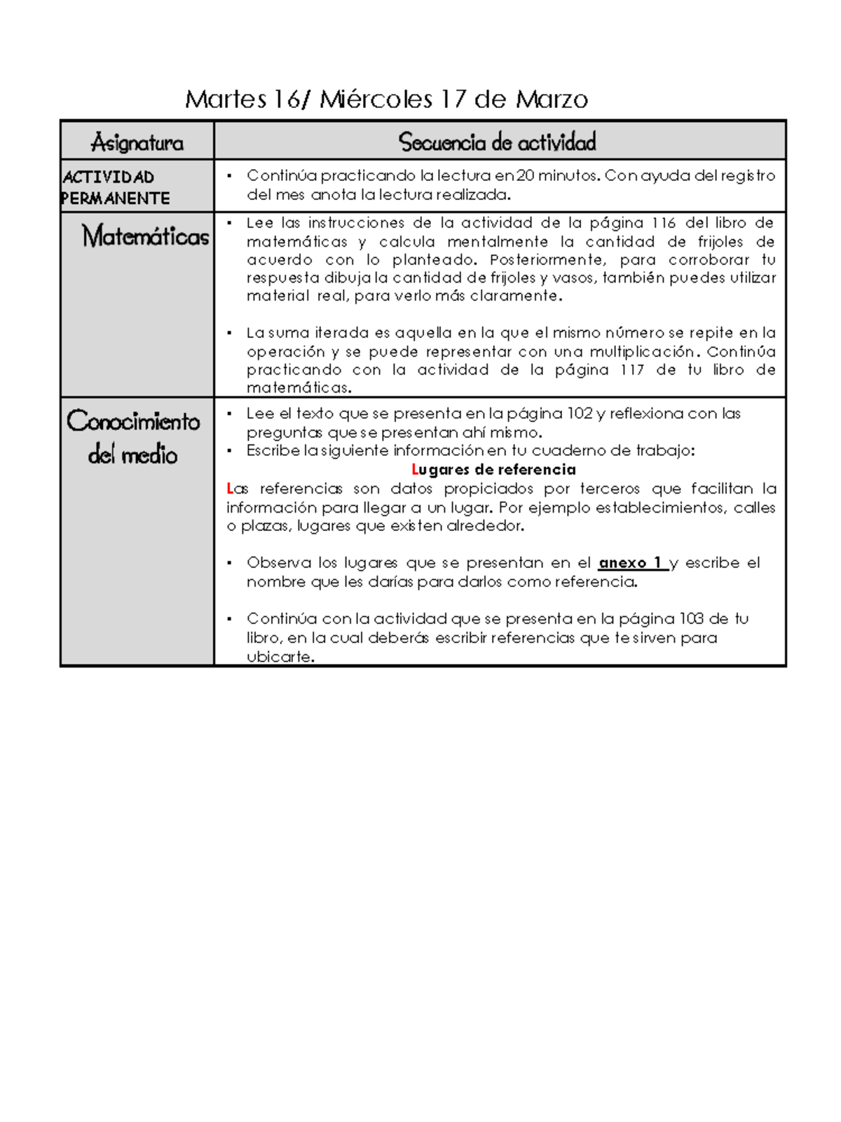 Actividades Semana Del 16 Al 19 De Marzo - Martes 16/ Miércoles 17 De ...