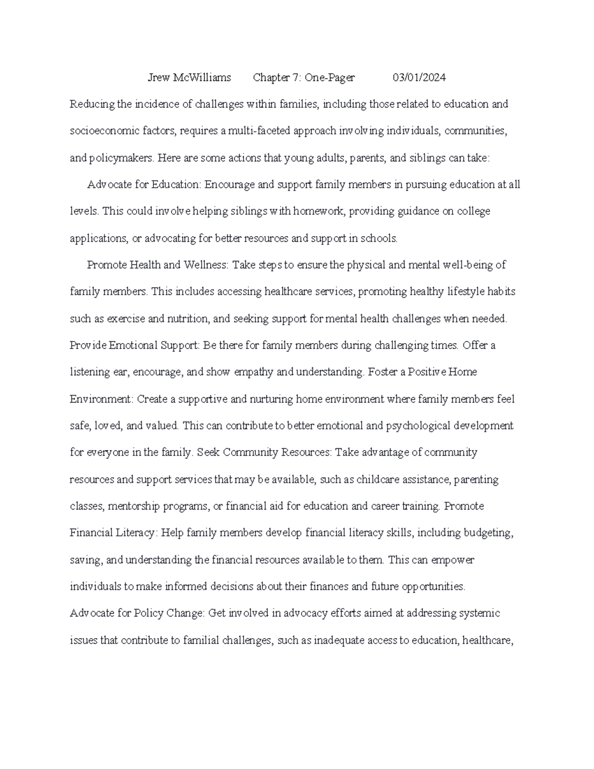 Chapter 7 OnePager Jrew McWilliams Chapter 7 OnePager 03/01