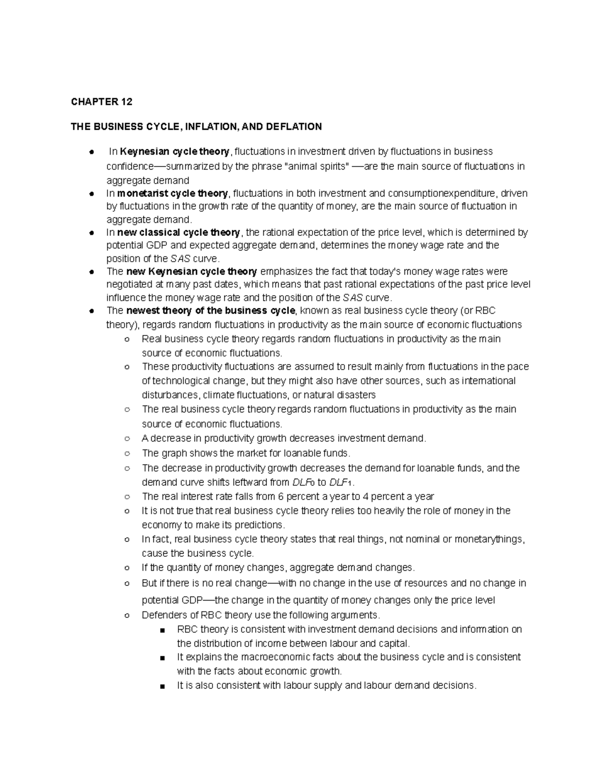 Macroecon WEEK 9 - CHAPTER 12 THE BUSINESS CYCLE, INFLATION, AND ...