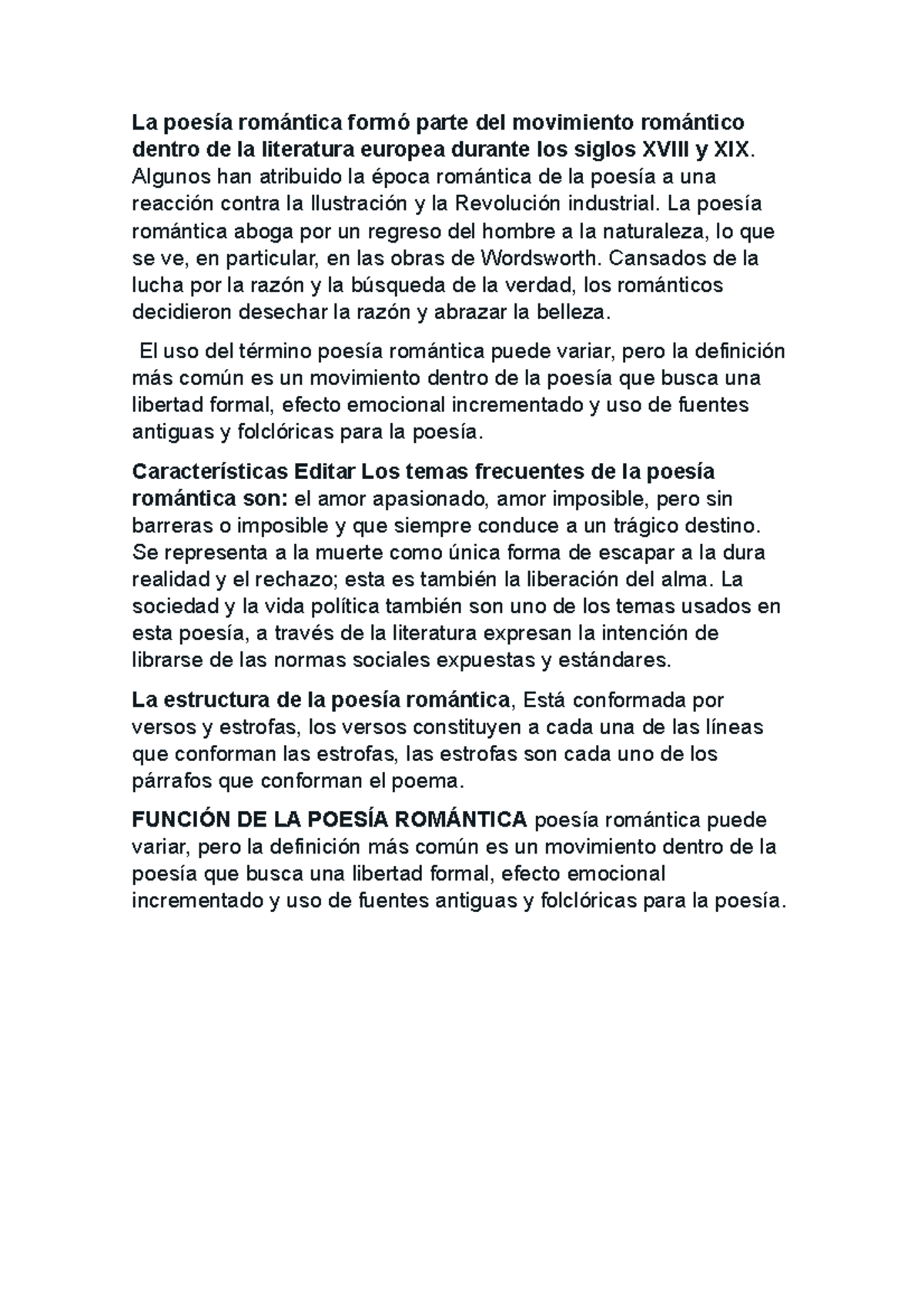 La poesía romántica 4TO - La poesía romántica formó parte del ...