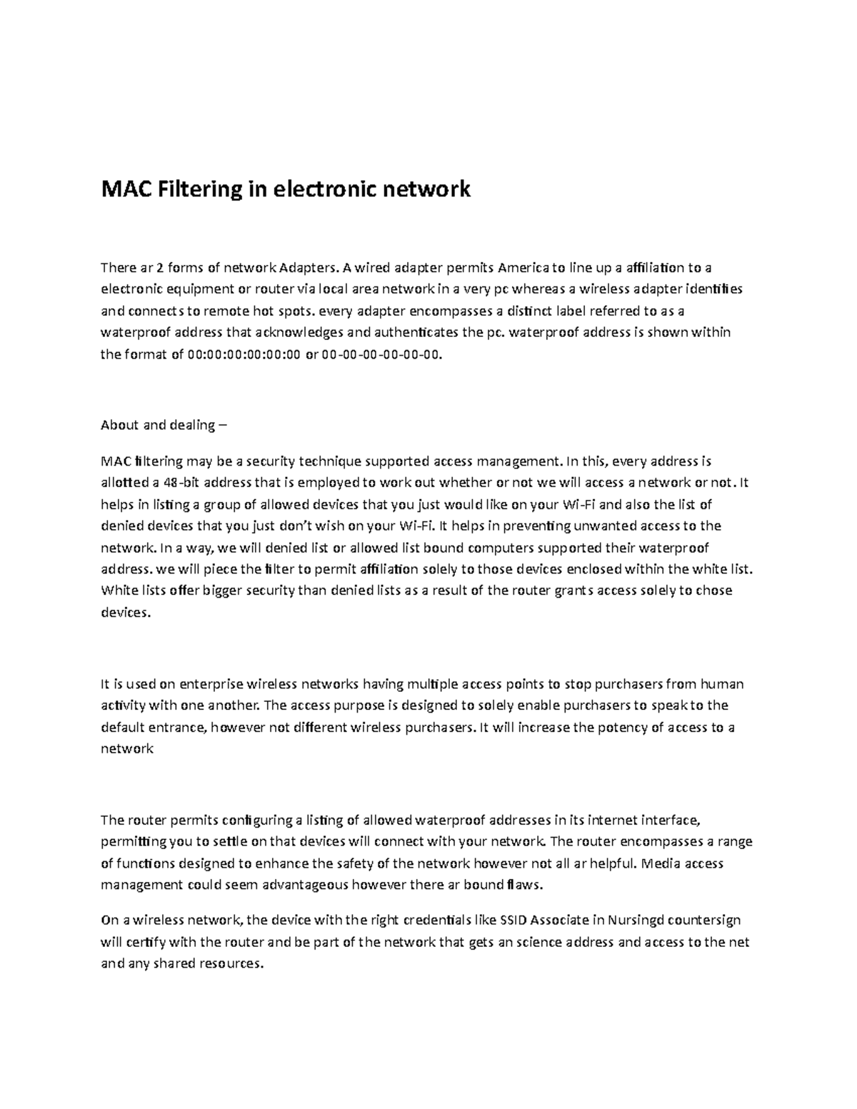 MAC Filtering in electronic network - A wired adapter permits America ...