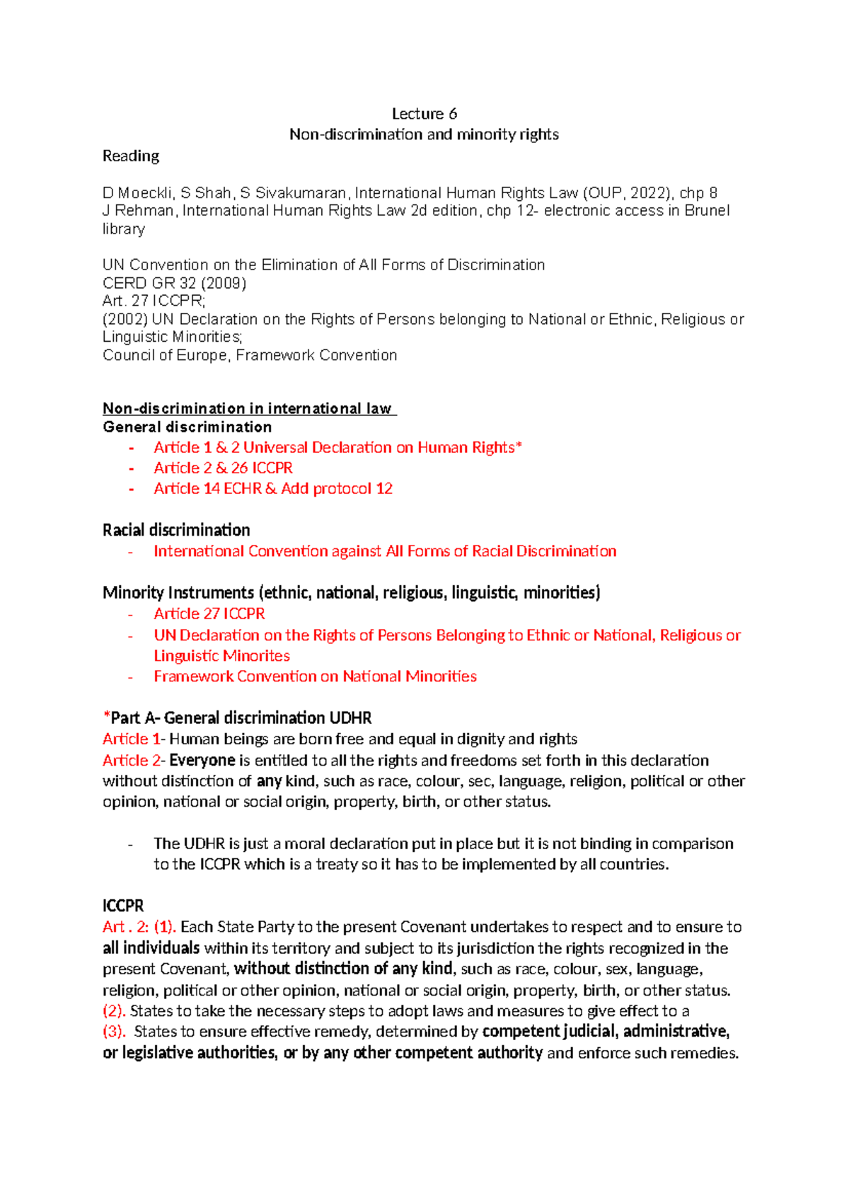 Lecture 6- Discrimination and International Human rights law - Lecture ...