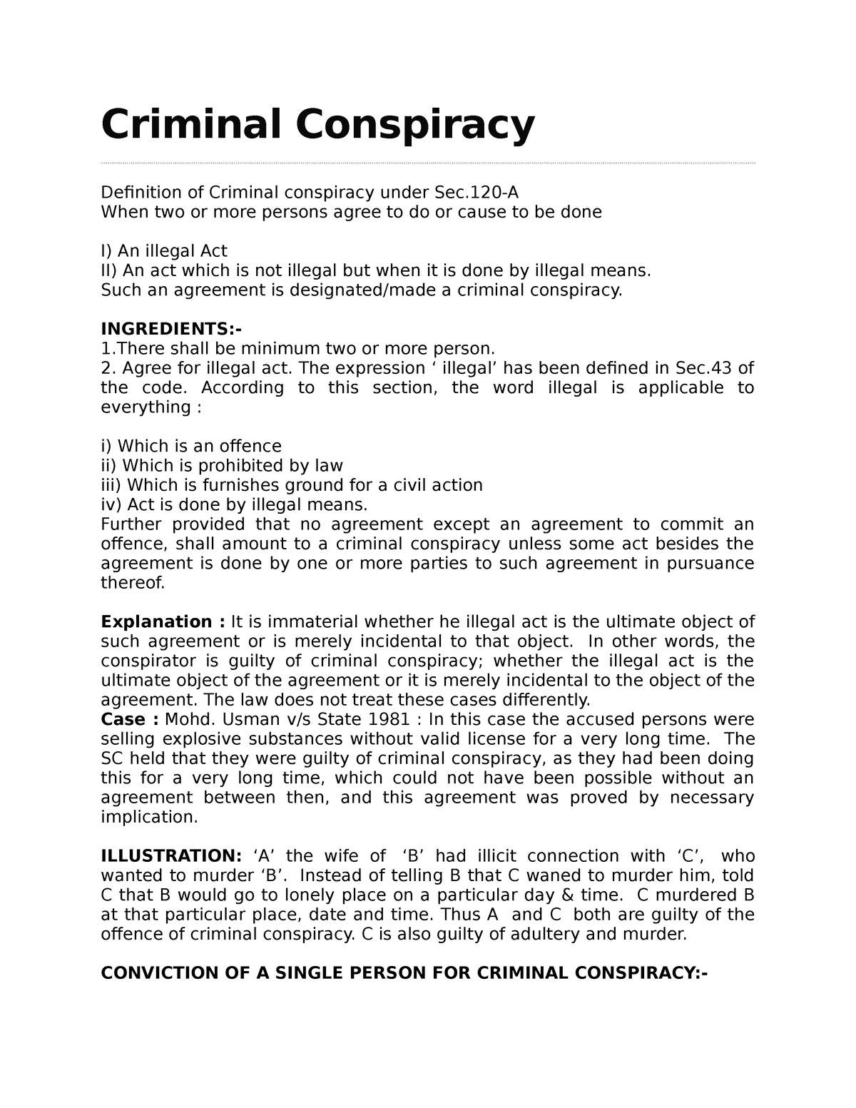 CH-8 Criminal Conspiracy - Criminal Conspiracy Definition Of Criminal ...