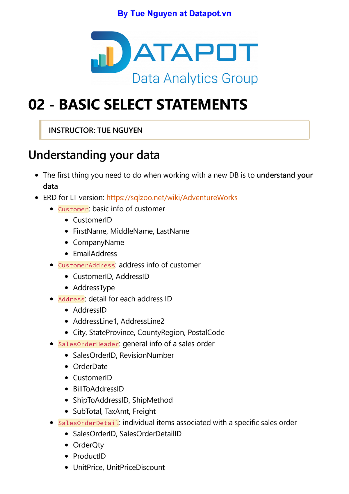 02 Basic Select Statements - 02 - BASIC SELECT STATEMENTS INSTRUCTOR ...