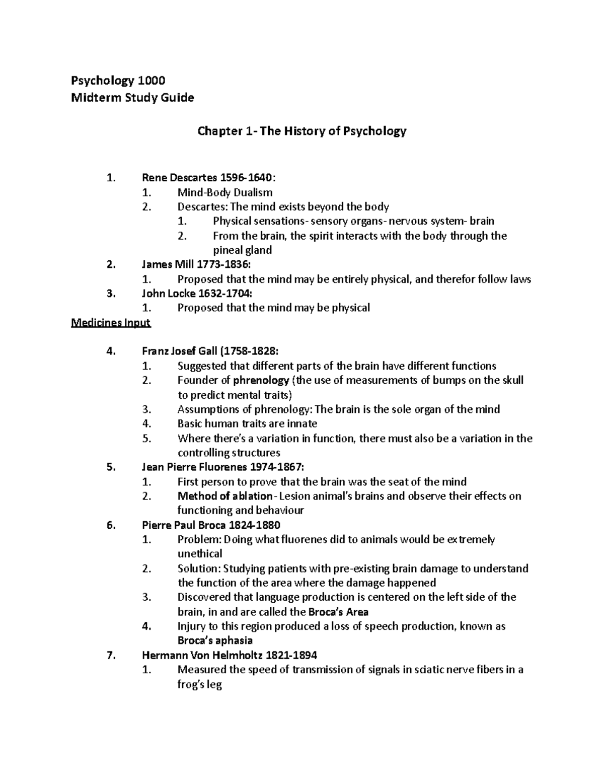 Psychology 1000 Mid Term Exam - Psychology 1000 Midterm Study Guide ...