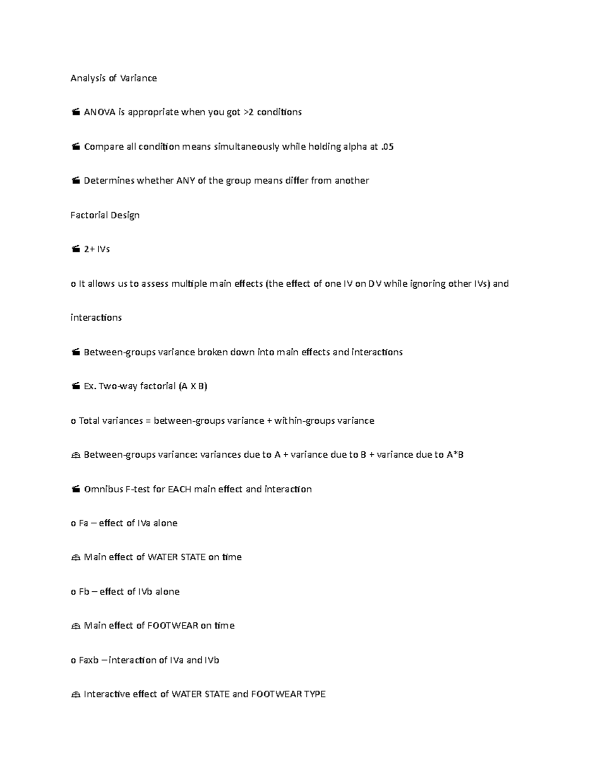 Analysis of Variance Notes - Analysis of Variance ANOVA is appropriate ...